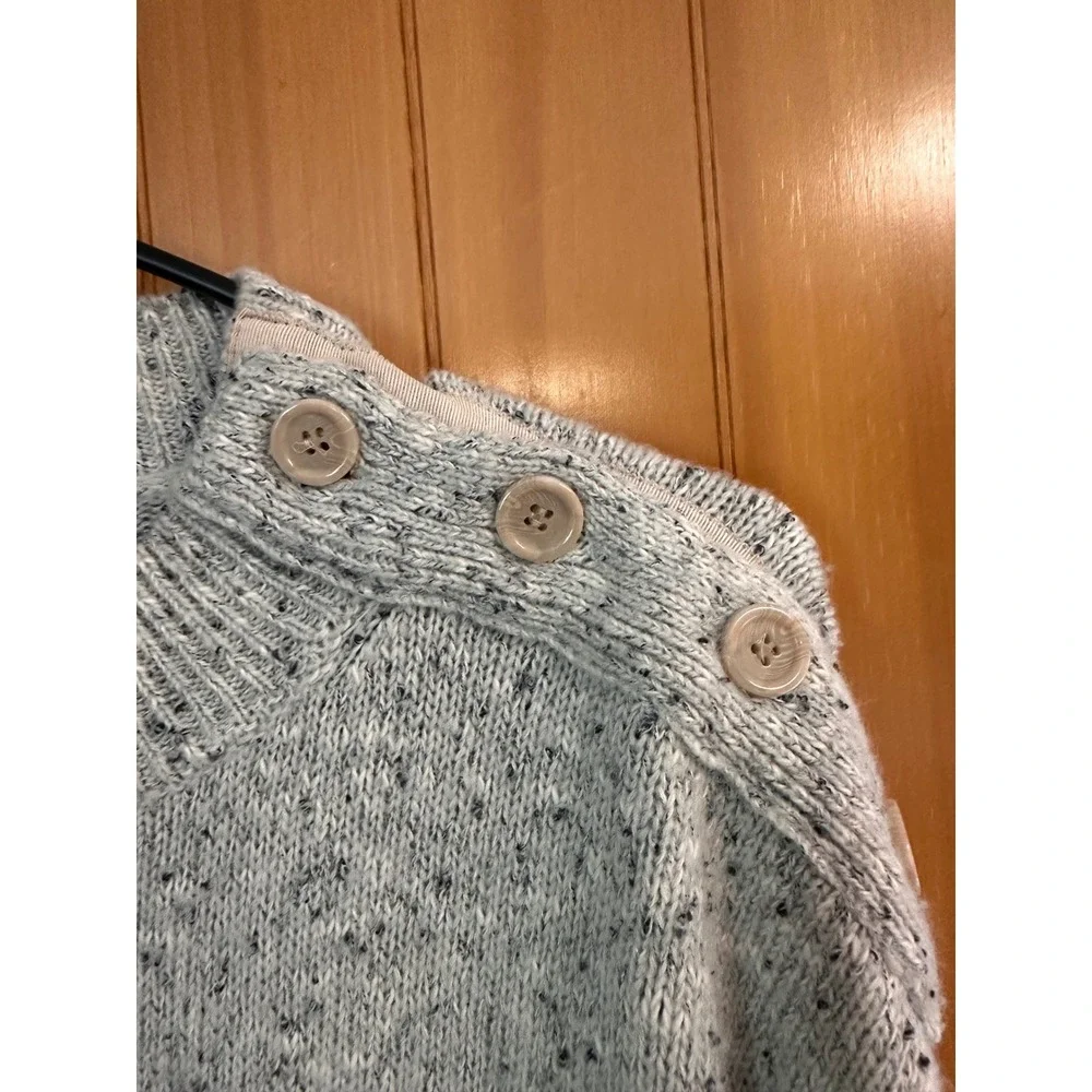 Sanctuary Womens Gray Speckled Mock Neck Shoulder Minimalist Button Sweater L
